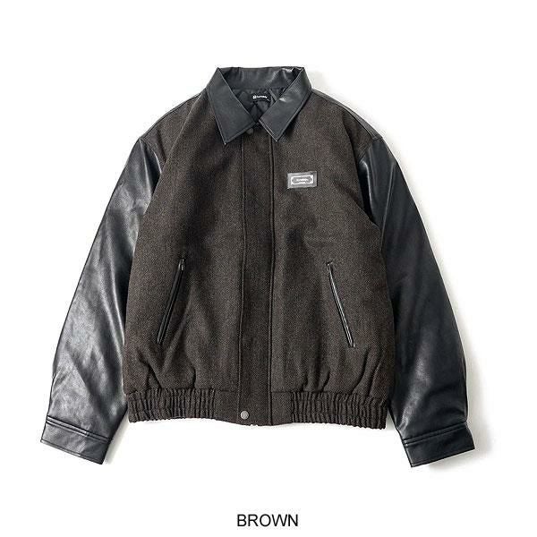 SUBCIETY サブサエティ Tweed and faux leather blouson