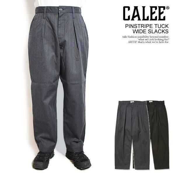 CALEE キャリー PINSTRIPE TUCK WIDE SLACKS
