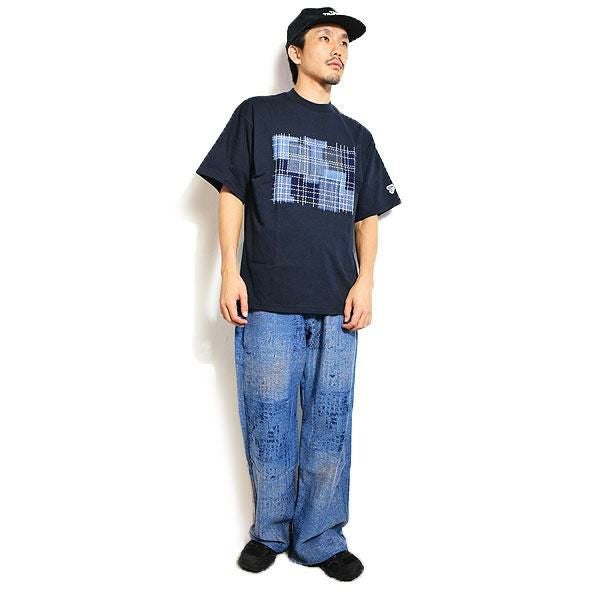 FDMTL ファンダメンタル BORO EMBROIDERED TEE -NAVY-