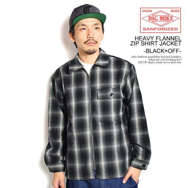 BIG MIKE ビッグマイク HEAVY FLANNEL ZIP SHIRT JACKET -BLACK×OFF-