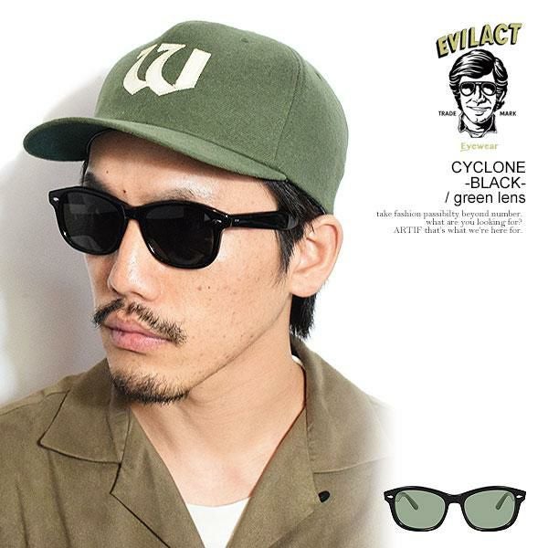 EVILACT CYCLONE サングラス ブラック EVILACT EYEWEAR イーブルアクト アイウェア CYCLONE -BLACK- / green lens