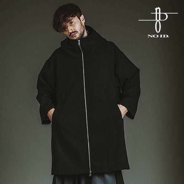 NO ID. BLACK ノーアイディー フーデッドBIGハーフコート