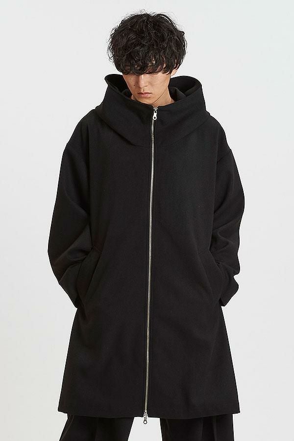 NO ID. BLACK ノーアイディー フーデッドBIGハーフコート
