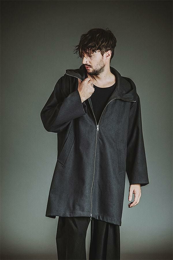 NO ID. BLACK ノーアイディー フーデッドBIGハーフコート