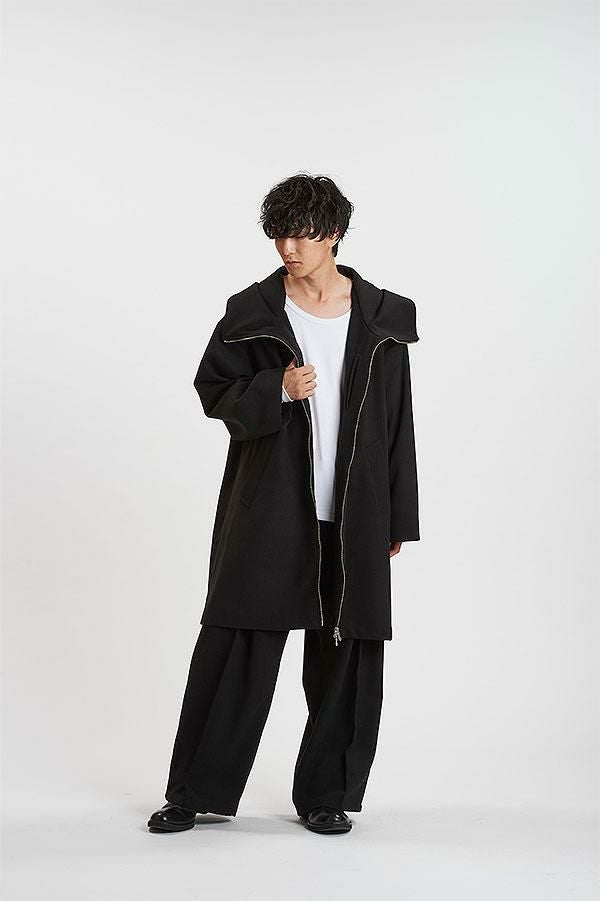 NO ID. BLACK ノーアイディー フーデッドBIGハーフコート