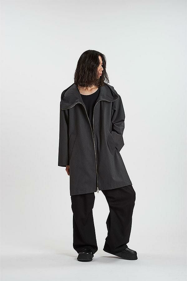 NO ID. BLACK ノーアイディー フーデッドBIGハーフコート