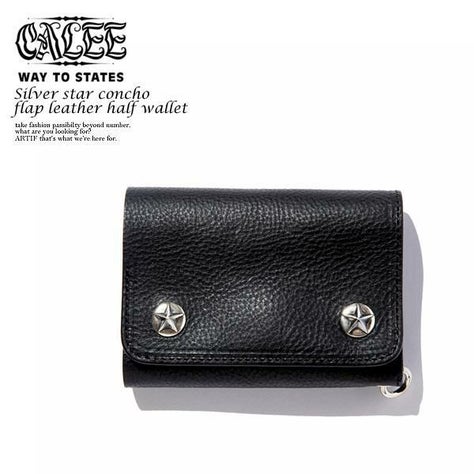 CALEE キャリー SILVER STAR CONCHO FLAP LEATHER HALF WALLET CL 