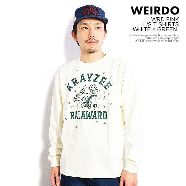 WEIRDO ウィアード WRD FINK - L/S T-SHIRTS -WHITE × GREEN-