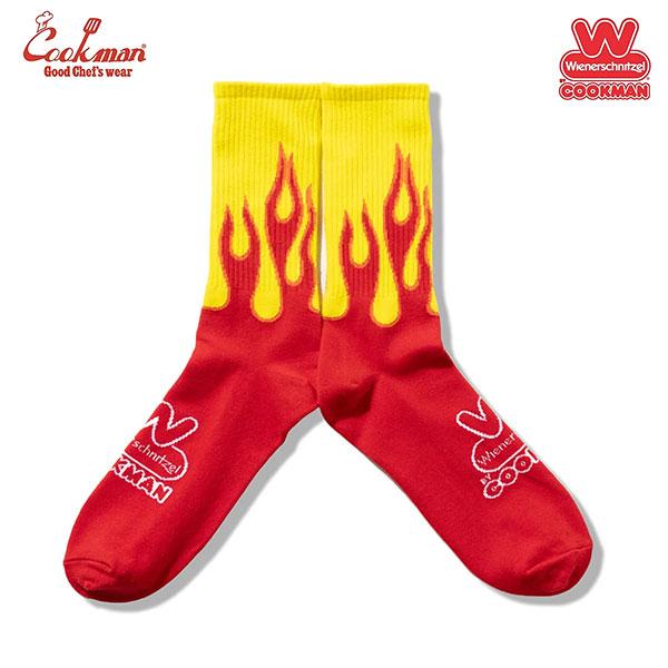 COOKMAN クックマン Rib Crew Socks Wienerschnitzel Flame -RED