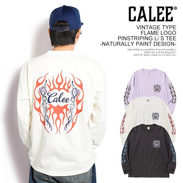 CALEE キャリー VINTAGE TYPE FLAME LOGO PINSTRIPING L/ S TEE