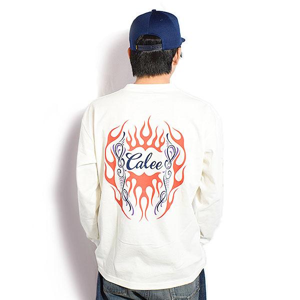 CALEE キャリー VINTAGE TYPE FLAME LOGO PINSTRIPING L/ S TEE