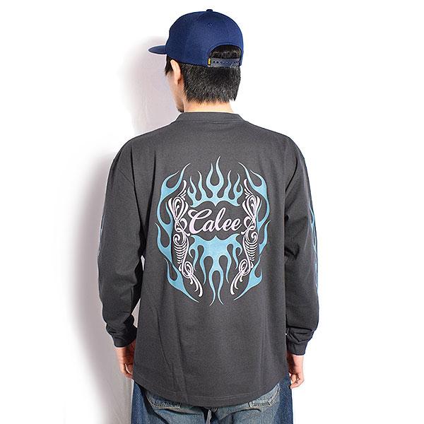 CALEE キャリー VINTAGE TYPE FLAME LOGO PINSTRIPING L/ S TEE