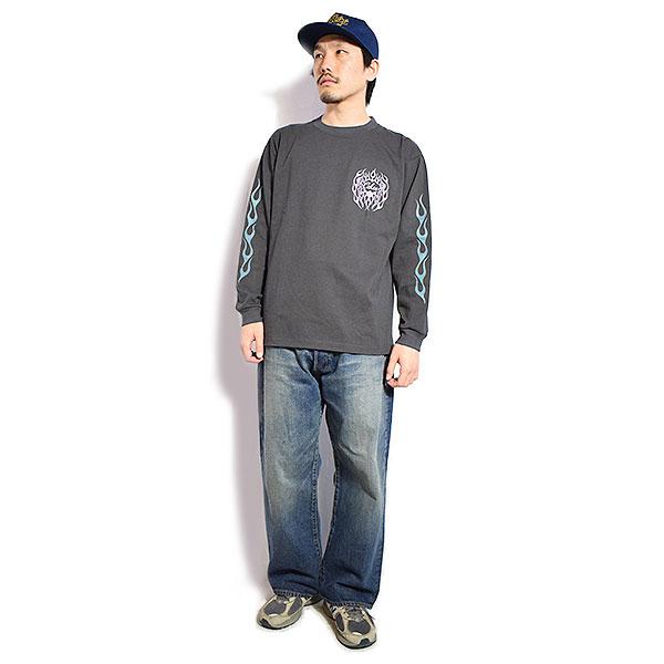 CALEE キャリー VINTAGE TYPE FLAME LOGO PINSTRIPING L/ S TEE