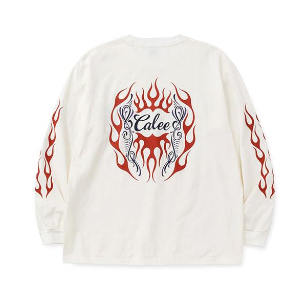 CALEE キャリー VINTAGE TYPE FLAME LOGO PINSTRIPING L/ S TEE