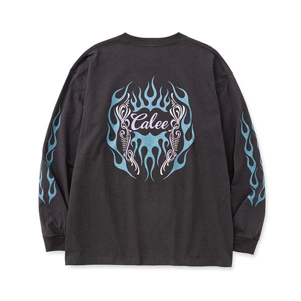 CALEE キャリー VINTAGE TYPE FLAME LOGO PINSTRIPING L/ S TEE