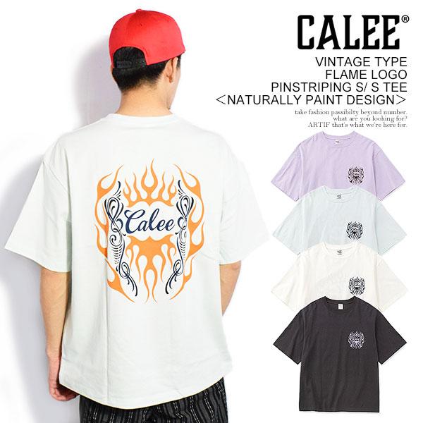 CALEE キャリー VINTAGE TYPE FLAME LOGO PINSTRIPING S/ S TEE