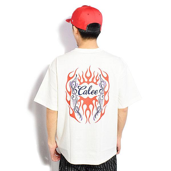 CALEE キャリー VINTAGE TYPE FLAME LOGO PINSTRIPING S/ S TEE