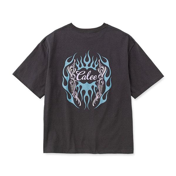CALEE キャリー VINTAGE TYPE FLAME LOGO PINSTRIPING S/ S TEE