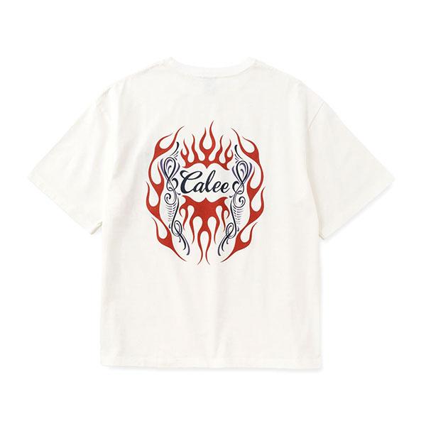 CALEE キャリー VINTAGE TYPE FLAME LOGO PINSTRIPING S/ S TEE