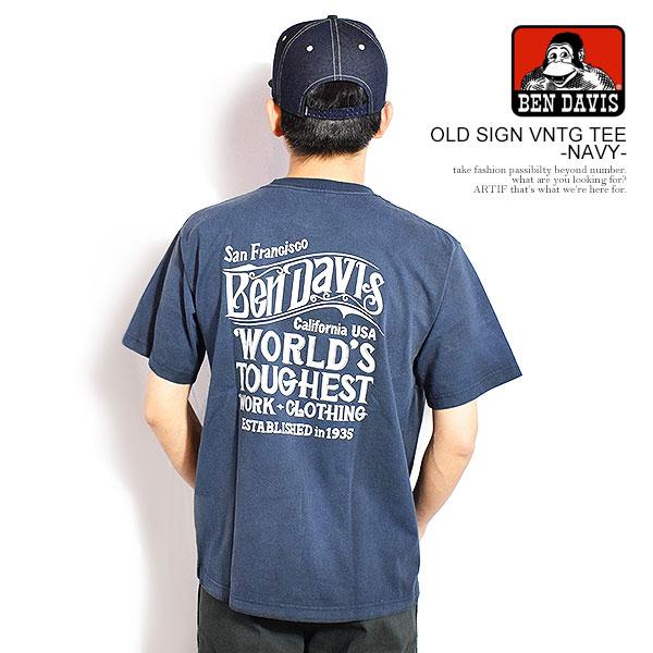 BEN DAVIS ベンデイビス OLD SIGN VNTG TEE -NAVY-