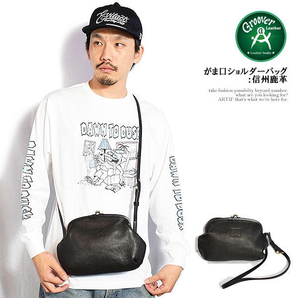 GROOVER LEATHER グルーバーレザー がま口ショルダーバッグ：信州鹿革