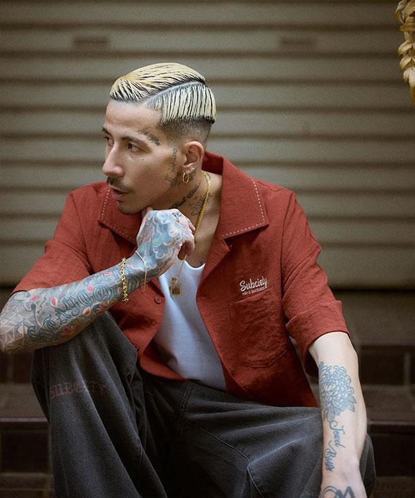 SUBCIETY サブサエティ Classic chain embroidered shirt