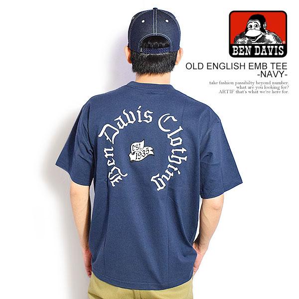 BEN DAVIS ベンデイビス OLD ENGLISH EMB TEE -NAVY- オールドベンデイビス
