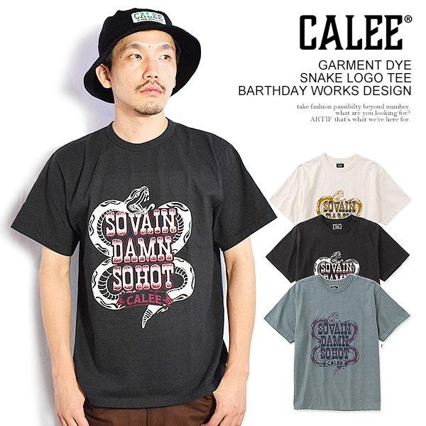 CALEE キャリー GARMENT DYE SNAKE LOGO TEE -BARTHDAY WORKS DESIGN-