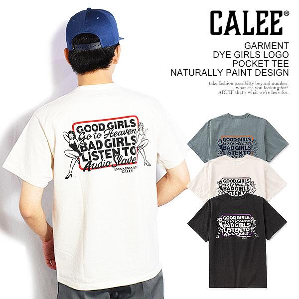 CALEE キャリー GARMENT DYE GIRLS LOGO POCKET TEE -NATURALLY PAINT