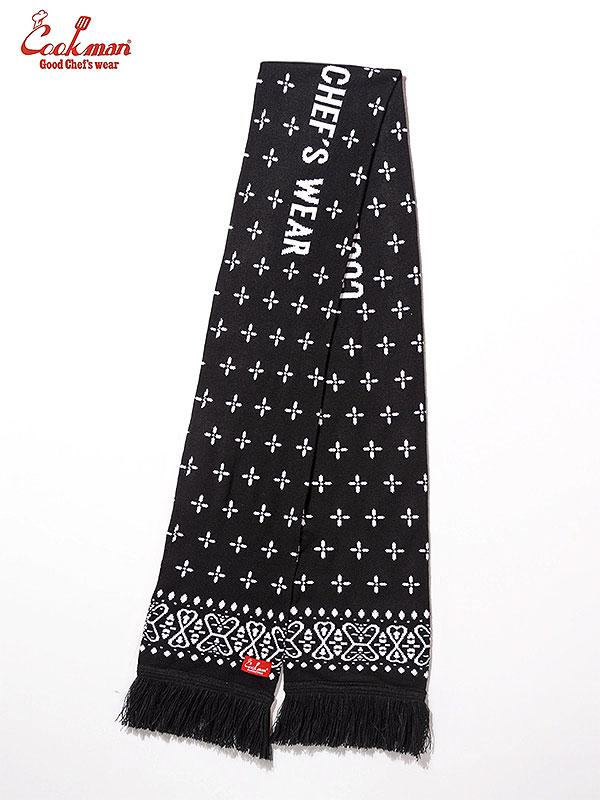 COOKMAN クックマン Knitted Scarf Bandanna Cross Black -BLACK