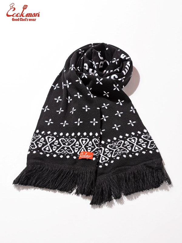 COOKMAN クックマン Knitted Scarf Bandanna Cross Black -BLACK