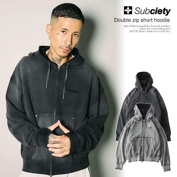 SUBCIETY サブサエティ Double zip short hoodie