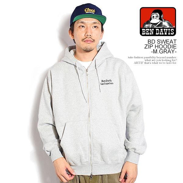 BEN DAVIS ベンデイビス BD SWEAT ZIP HOODIE -M.GRAY-