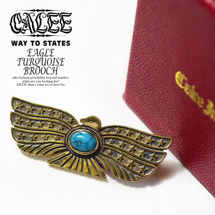CALEE(キャリー) EAGLE TURQUOISE BROOCH -BRASS-【メンズ ブローチ