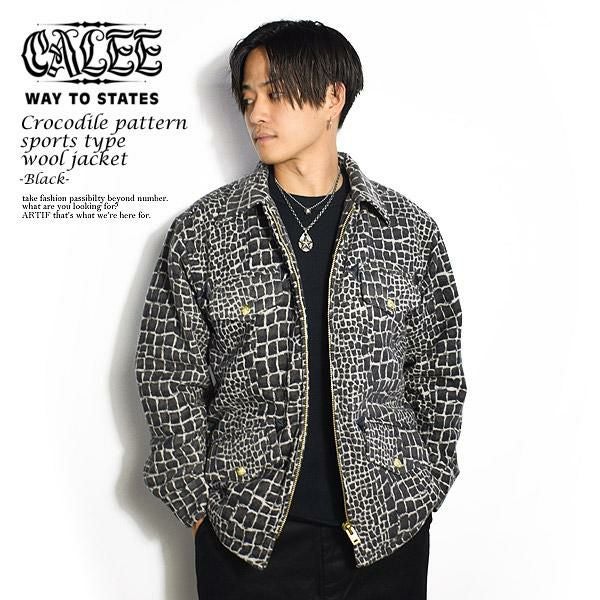 CALEE(キャリー) CROCODILE PATTERN SPORTS TYPE WOOL JACKET -BLACK-
